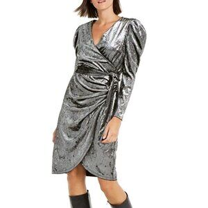 International Concepts Women's Glitz  Runway Velvet Puff Sleeve Wrap Dress